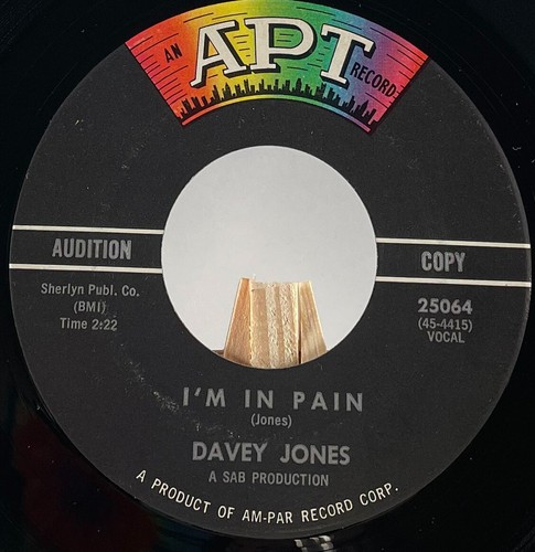 DAVEY JONES 45 RPM I'M IN PAIN / LET'S DO IT AUDITION COPY - NM - Foto 1 di 4