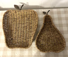 Vintage Rare Woven Wicker Fruit Basket Apple and Pear Large Wall Decor Patio