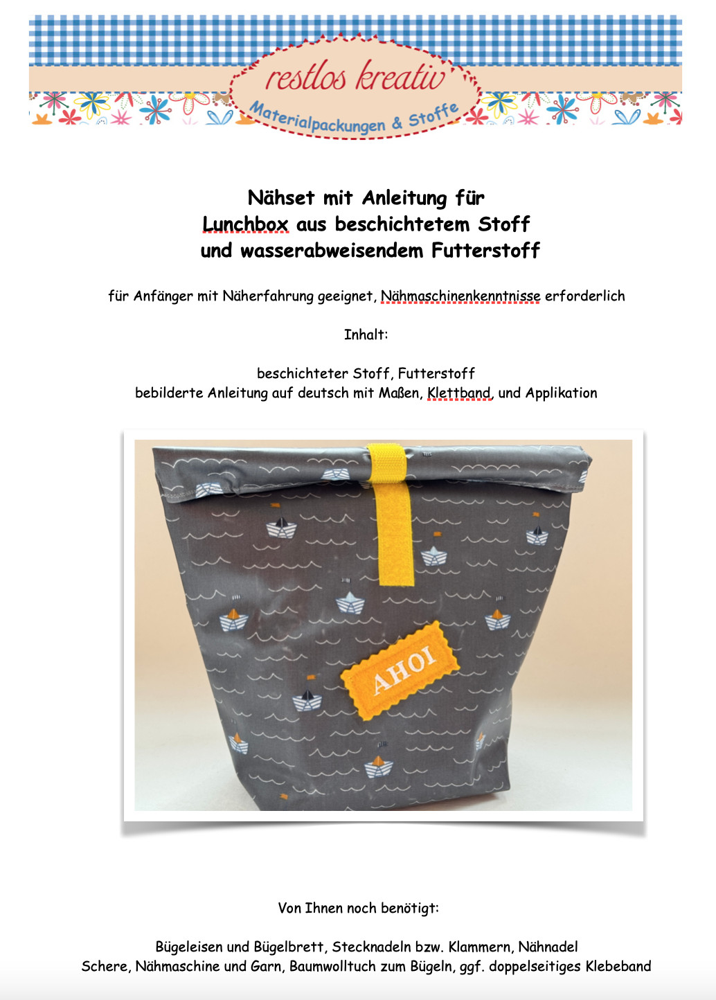 Bricolaje Set de Costura Lonchera Fiambrera Marítimo Barco Hule Tela Recubierto