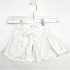 Zara Baby Kids White Denim Belted Skirt Size 12-18 Months Linen Cotton