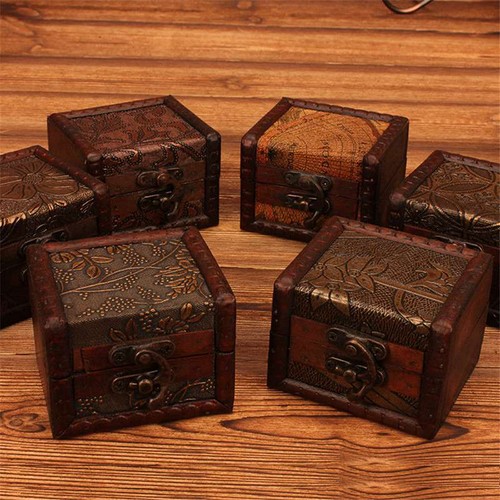 Holder Box Case Small Wooden Bracelet Jewelry Vintage Lock Gift Storage Necklace - Picture 1 of 20