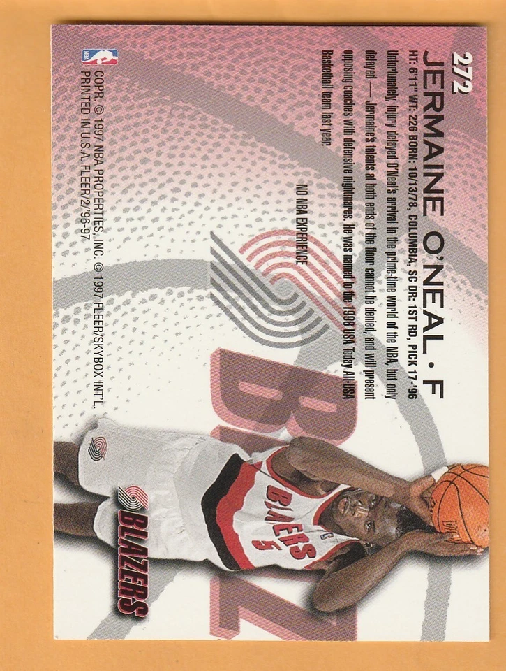 Jermaine O'Neal Portland Trail Blazers 1996-97 Fleer European #272 7G - Image 2 of 2