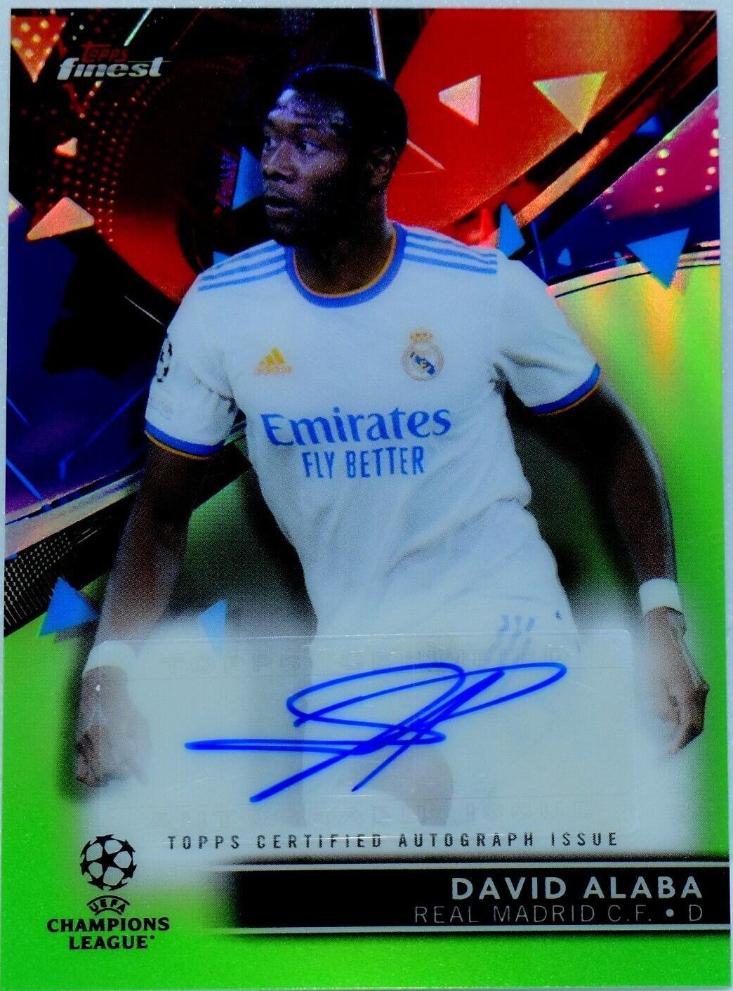 2021-22 Topps Finest UCL - Autographs David Alaba #BA-DA Neon Green ...
