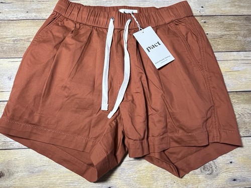 Pact Organic Cotton Drawstring Shorts Rust Terracotta Women’s Size Small NWT