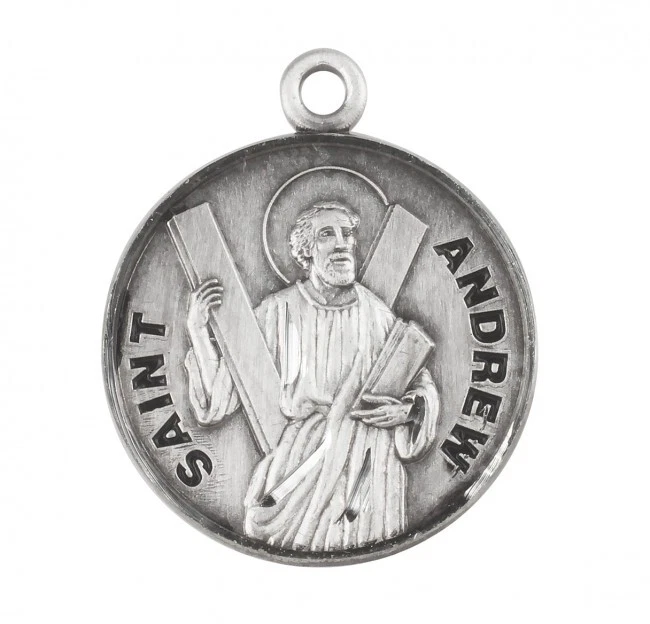 Sterling Silver Plated Round Medal Pendant St. Andrew 0.9in x 0.7in Pray for Us - Image 3 of 4