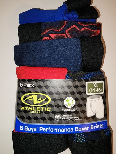 3 Athletic Works Boys Performance Boxer Brief 5 Pack Size XL 14/16 Moisture Wick - Picture 2 of 11