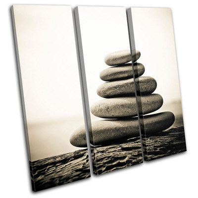 Pebbles Tranquil Bathroom TREBLE CANVAS WALL ART Picture Print VA