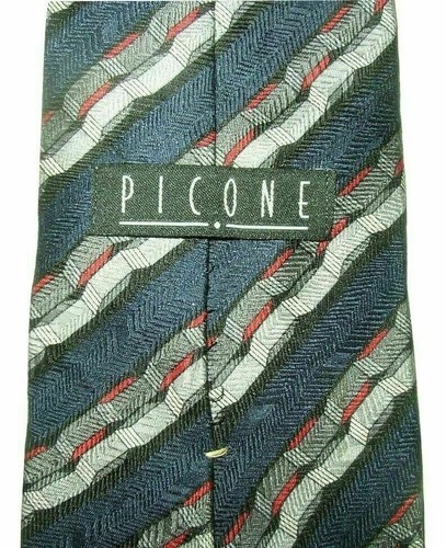 Picone Herren SCHÖNE 100 % Seide Krawatte Marineblau Rot Grau Streifen 57" - Bild 6 von 6
