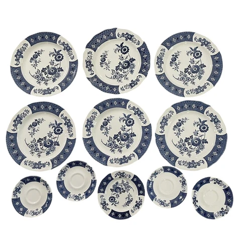 J & G Meakin Royal Staffordshire England Cathay Blue White Plates 11 Pc Set