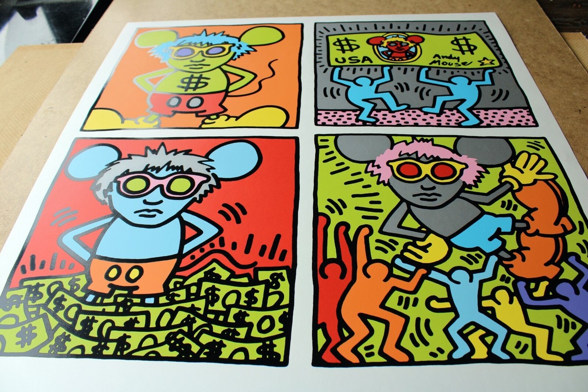 KEITH HARING & ANDY WARHOL: ANDY MOUSE RARE SILKSCREENED POSTER