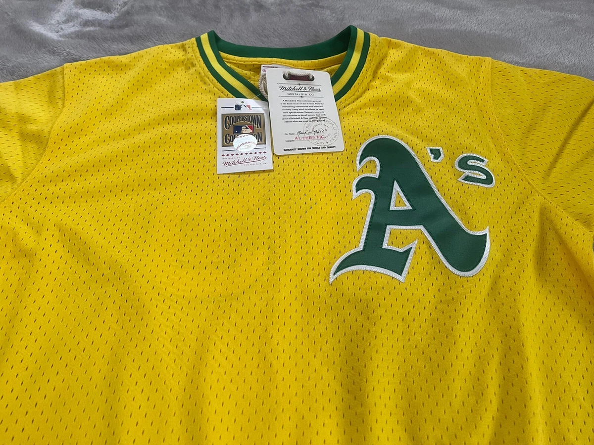 Men's Mitchell & Ness Rickey Henderson Yellow Oakland Athletics Cooperstown Mesh Batting Practice Jersey