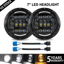 For 2003-2009 Hummer H2 Pair 7" inch Round LED Headlights High Low Beam DRL Lamp