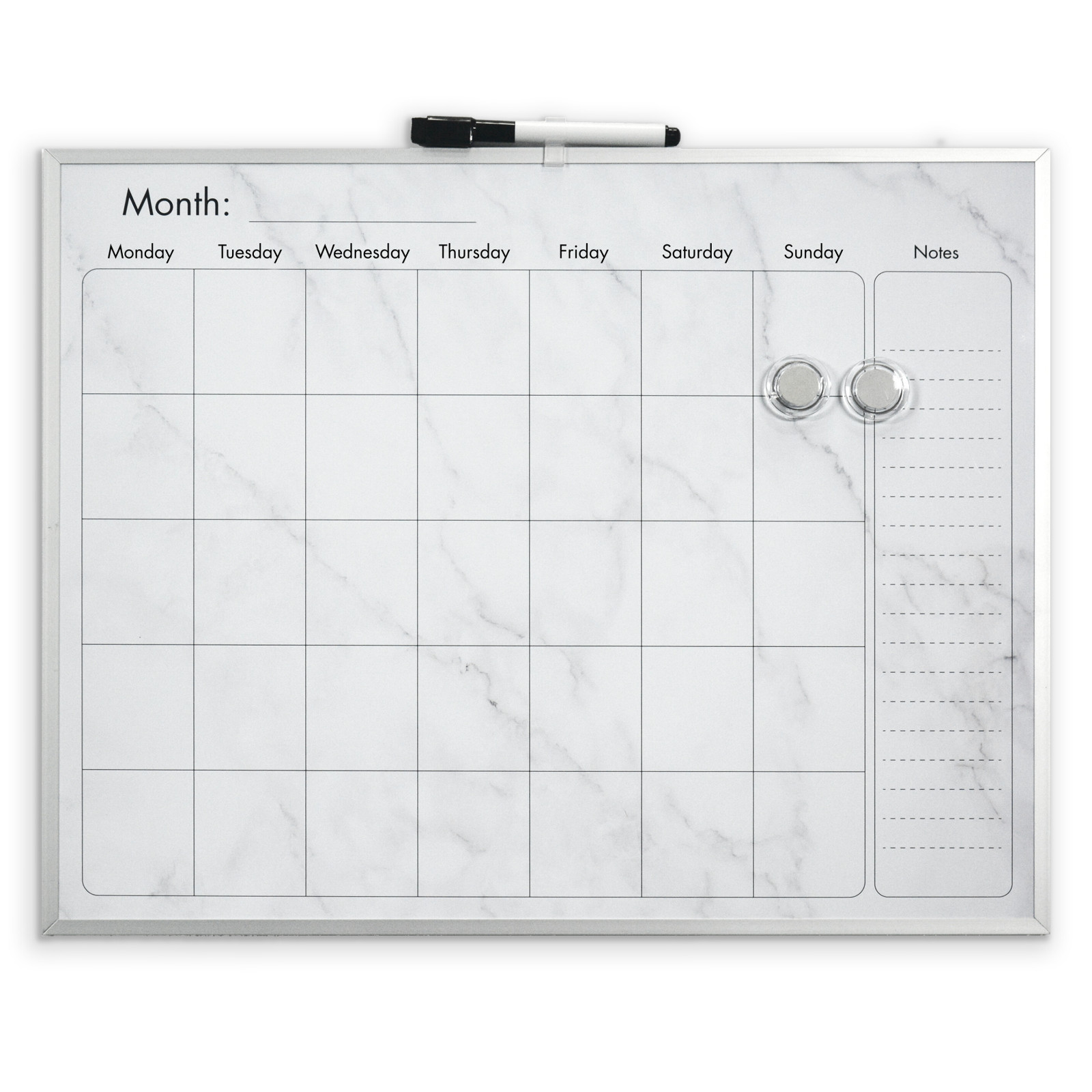 Cathedral Products Marble Magnetic Calendar Board with Silver Aluminium Frame