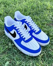 Nike Air Force 1 Custom Blue White Shoes Black Swoosh Mens Womens Kids Sizes