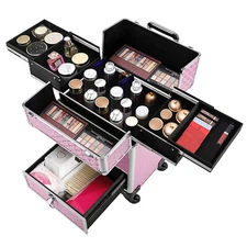 Rolling Makeup Train Case Cosmetic Trolley Makeup Storage Organizer Cart