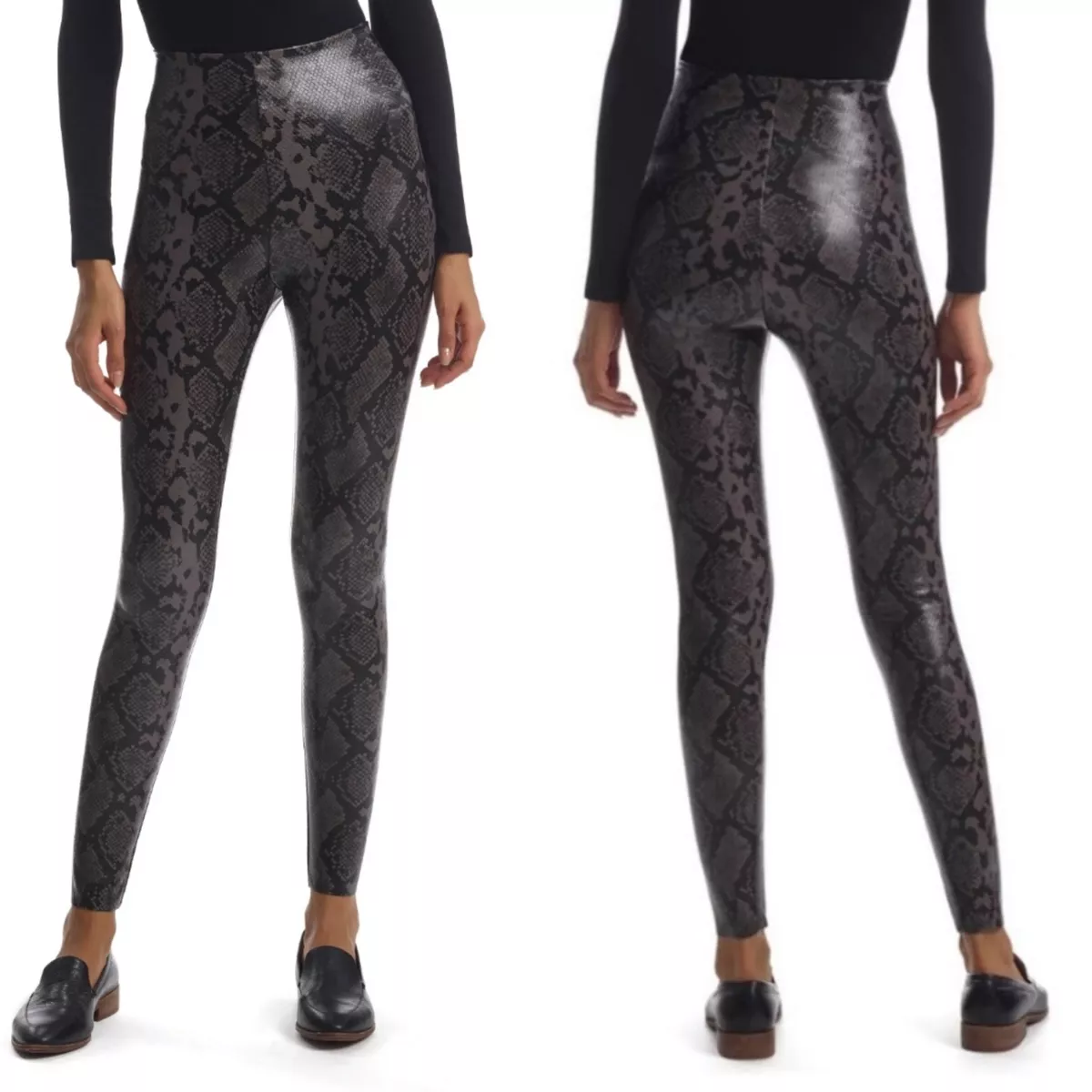 Commando Reptile Embossed Faux Leather Leggings In Grey Snake Skin Size XS