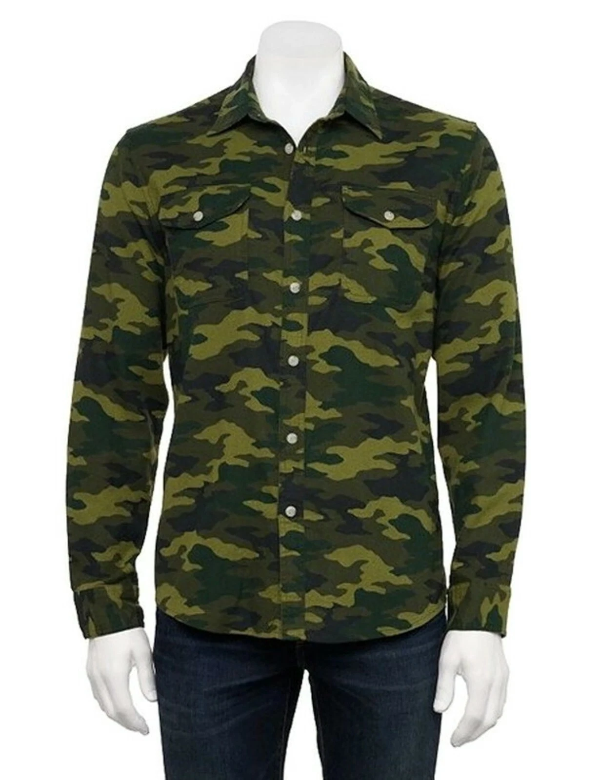 Mens Sonoma Classic Fit Flannel Shirt Camo Green Long Sleeve 2-Pockets XL , 2XL