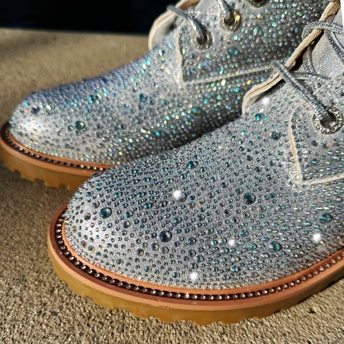 New Womens Bling Rhinestone Lace-Up Combat Military Boot Ankle Booties Round Toe - Picture 17 of 20