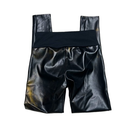 Spanx Assets Faux Leather Leggings Womens Medium Black Bronze Stretch Skinny Leg - Picture 3 of 7