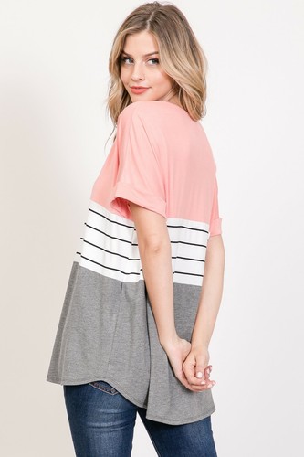 Auliné Collection Womens Oversized Color Block Short Sleeve Knit Top Shirt Tunic - Picture 59 of 77
