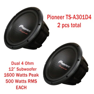 2 New Pioneer TS-A301D4 12'' 3200W Total Peak Subwoofers 4-Ohm Dual Voice Coil
