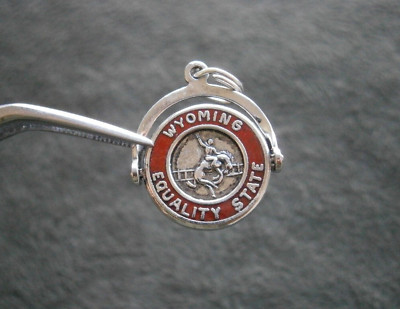 Wyoming Equality State Spinner Vintage Sterling Silver Enamel Charm Pendant 2.2g