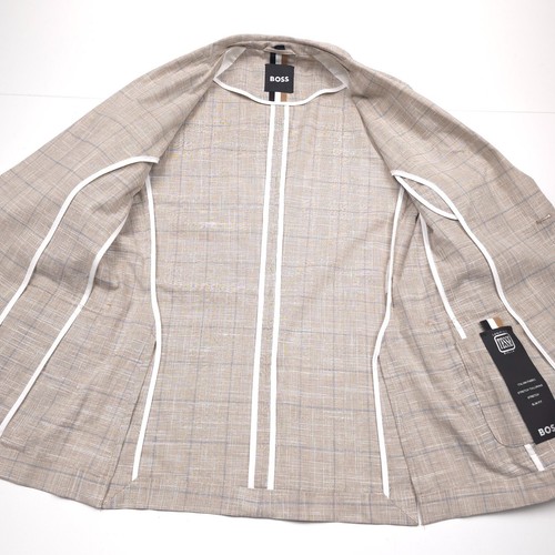 $595 Hugo Boss Hanry 233 Oatmeal Plaid Slim Fit Sport Coat Jacket Mens Size 46R - Picture 7 of 12