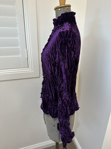 Vintage 90s Y2K Whimsigoth Purple Crushed Velvet Edwardian Style Jacket M 10 12 - Picture 4 of 15