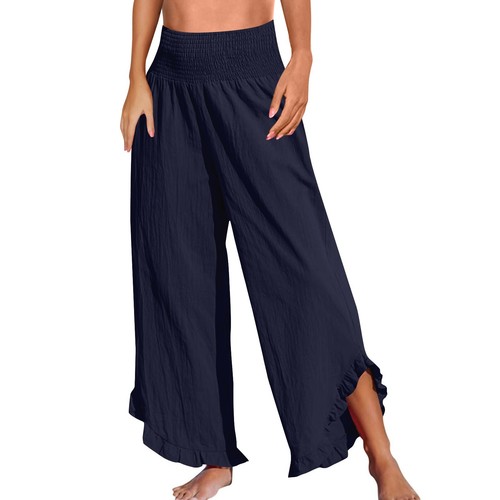 Women's Fashion Solid Colour Elastic Waist Slim Loose Pocket Casual Pants - Picture 40 of 60