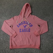 American Eagle Sweater Womens Large Pink Blue Spell Out Sweatshirt Hoodie Preppy