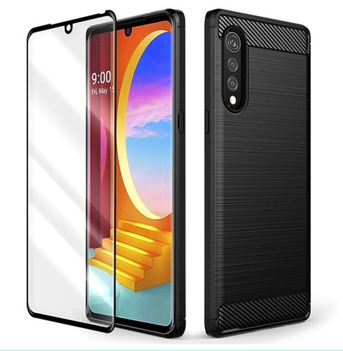 Tempered Glass Screen Protector Carbon Fiber Back Case f LG Velvet 4G LM-G910EMW - 第 2/6 張圖片