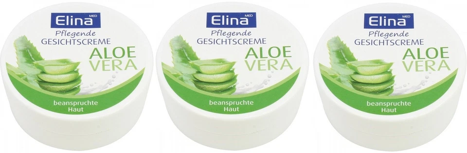3x 75ml Elina med Pflegende Gesichtscreme Creme Aloe Vera Feuchtigkeitscreme