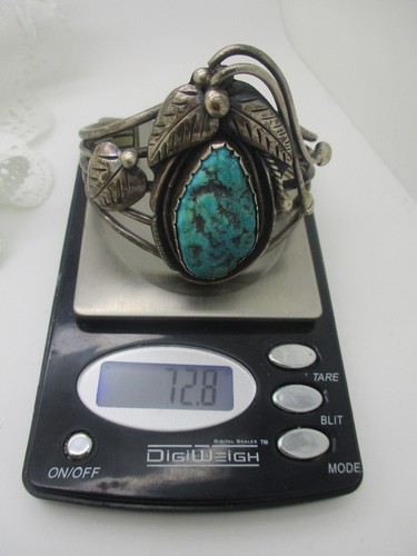 VINTAGE ESTATE OLD PAWN JEWELRY MORENCI TURQUOISE SILVER WIDE CUFF BRACELET #2 - Picture 7 of 7