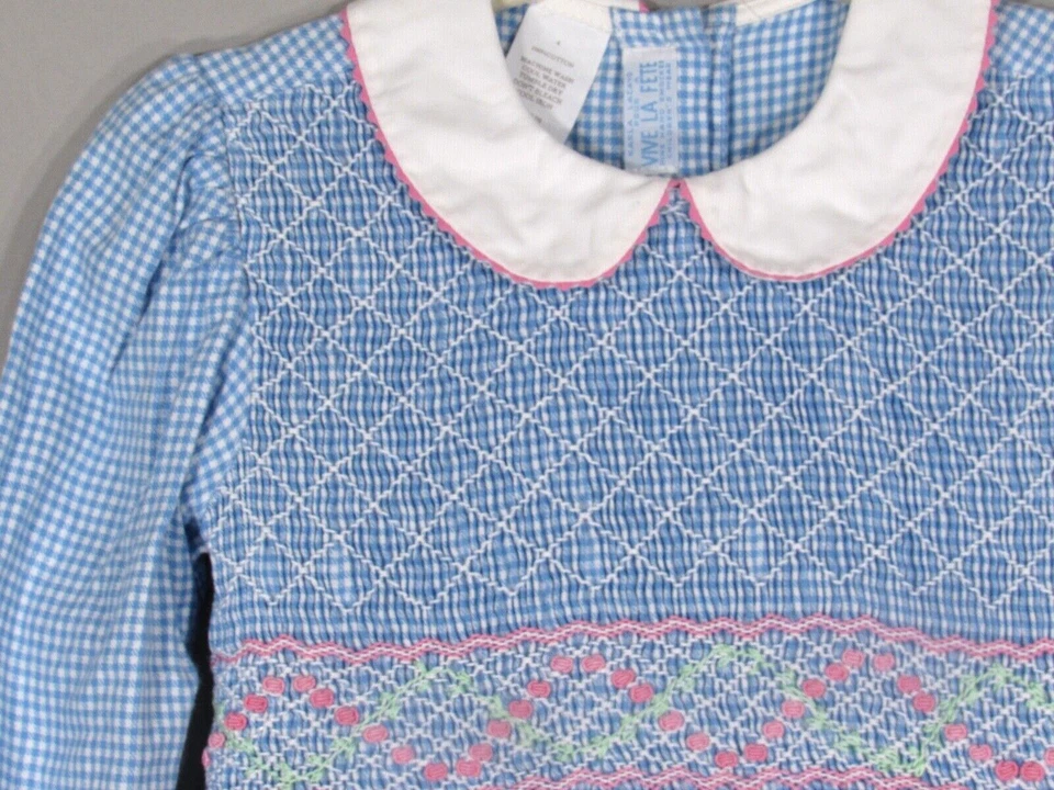 VESTIDO DE IGLESIA VIVE LA FETE Azul GUINGAMA Algodón Sarga FOLTADO Detalle Bordado 4 Foto 3 de 4