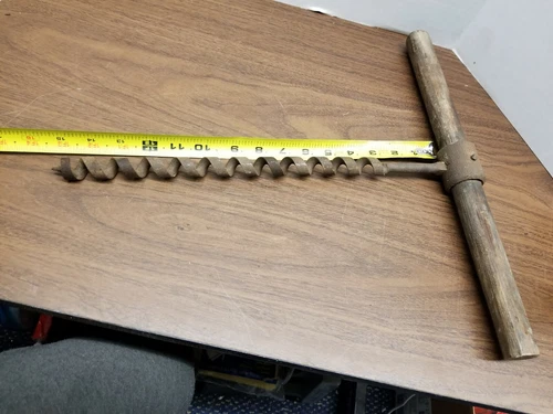 Primitive T Handle Wood Auger Barn Beam Hand Drill 3/4" - Handle 15 1/2" Wide