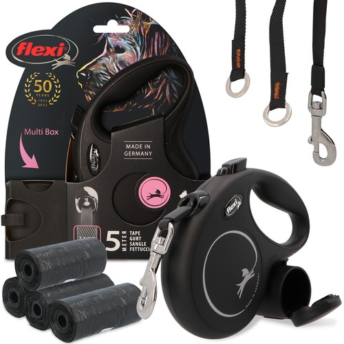 Einziehbare Hundeleine AutomatikRollleine L 50kg 5m Spender 80x Hundekotbeutel - Bild 1 von 5