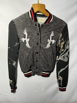 Denim & Supply Ralph Lauren Bomberjacke Damen Grau Schwarz XS College Baseball