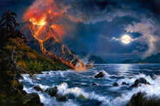 Art Moonlight lava scene Giclee Art Oil painting printed on canvas