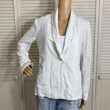 Raquel Allegra Fringe Cotton  Silk Blazer White Unlined Size 0 XS 