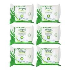 6 Pack - Simple Oil Balancing Cleansing Facial Wipes, 25 Count