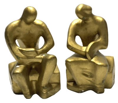 2 Abstract Modern DESA Art Ceramic Pottery Male Female Bookend Figures 7''x4''x3''