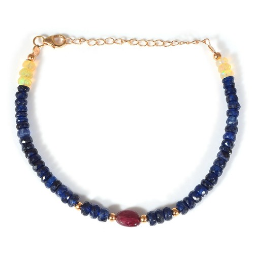 Original Blauer Saphir Äthiopische Opal Natürlich Rot Spinell Edelstein Armband - Bild 4 von 5