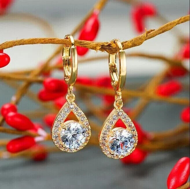 2.30Ct Round Simulated Diamond Drop Earrings in 14K Yellow Gold Plated