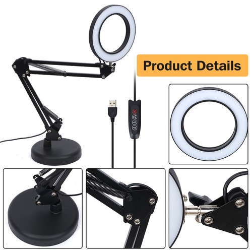 10X Magnifier Glass LED Desk Lamp With Light Stand Base Beauty Magnifying Lamp - Picture 19 of 40