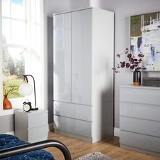 Image of Wardrobe 2 Door 2 Drawer Storage Cabinet Modern Home Bedroom Furniture Unit