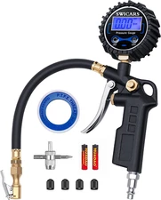 Digital Pressure Gauge with Tire Inflator, 250 PSI Air Chuck and Compressor Acce