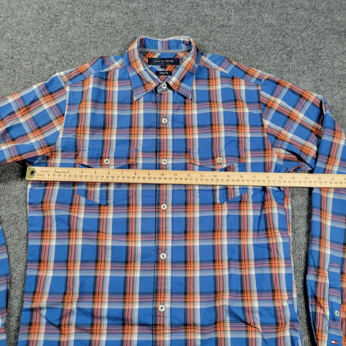 Tommy Hilfiger Mens Shirt Small Blue Orange White Check Long Sleeve Button Up - Picture 6 of 8
