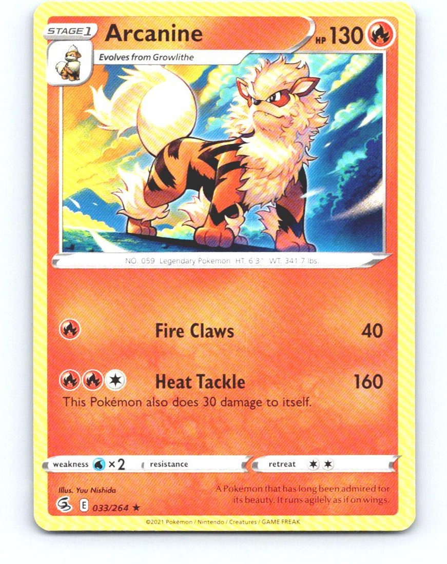 Arcanine 033/264 Rare Fusion Strike Pokemon Near Mint