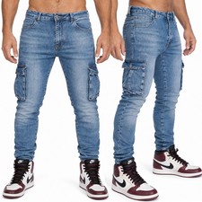 Jeans Uomo Cargo Denim Chiaro Pantaloni Tasche Laterali Slim Elasticizzato 678