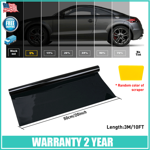Sun Carbon- 5% VLT 20" x 10' FT Window Tint Roll Film 300CM BLACK Scraper Knife - Bild 1 von 12